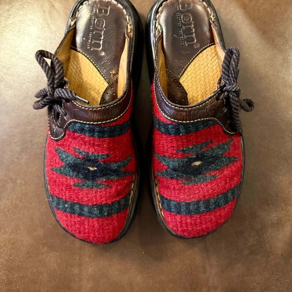 Born Hand Woven Tribal Motif & Leather Slides Clogs Size 6 - Picture 4 of 5